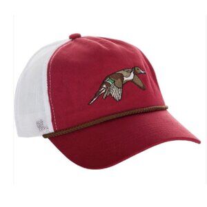Drake Waterfowl Retro Pintail Duck Patch Rope Hat Trucker Cap Red White NWT